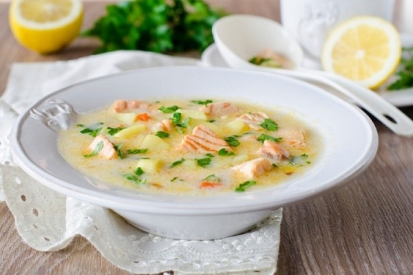 Сырный суп с шпинатом и семгой - «Первое блюдо»