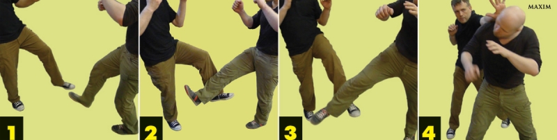 Как отразить удар битой по голове, кулаком в лицо, ногой в пах и ножом в бок?