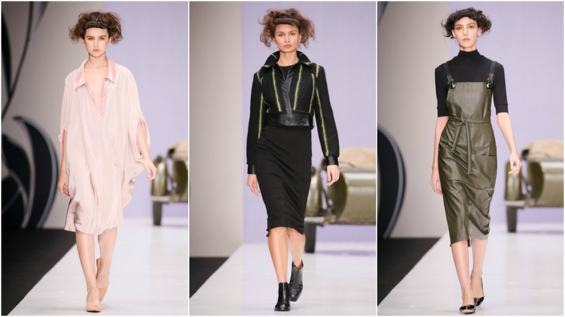 Кожаные передники на показе Vanushina - «Мода»