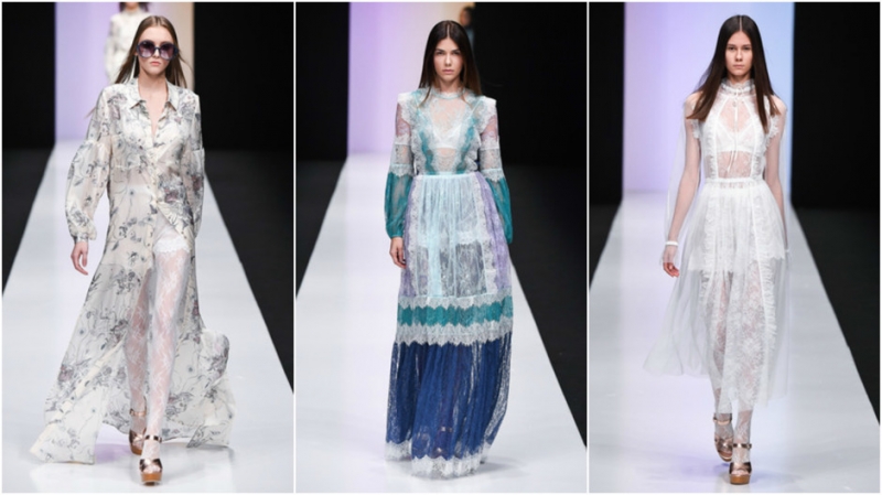 Кожаные передники на показе Vanushina - «Мода»