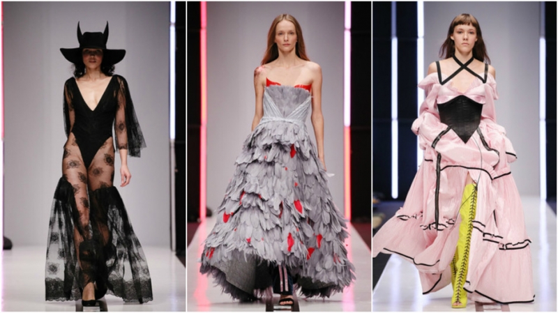 Кожаные передники на показе Vanushina - «Мода»