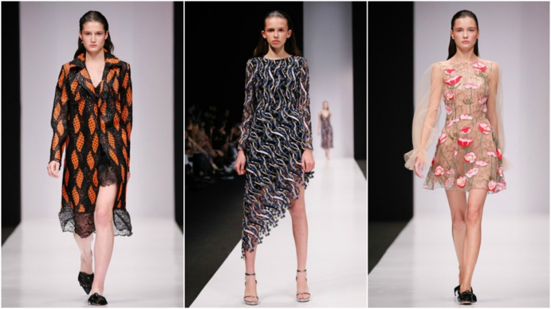 Кожаные передники на показе Vanushina - «Мода»